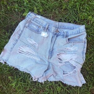 American Eagle Outfitters Women's Ripped Jean Shorts - Light Blue
